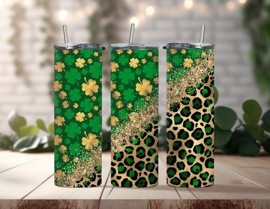 Green and Gold Shimmer Leopard Print 20 oz Skinny Straight Tumbler